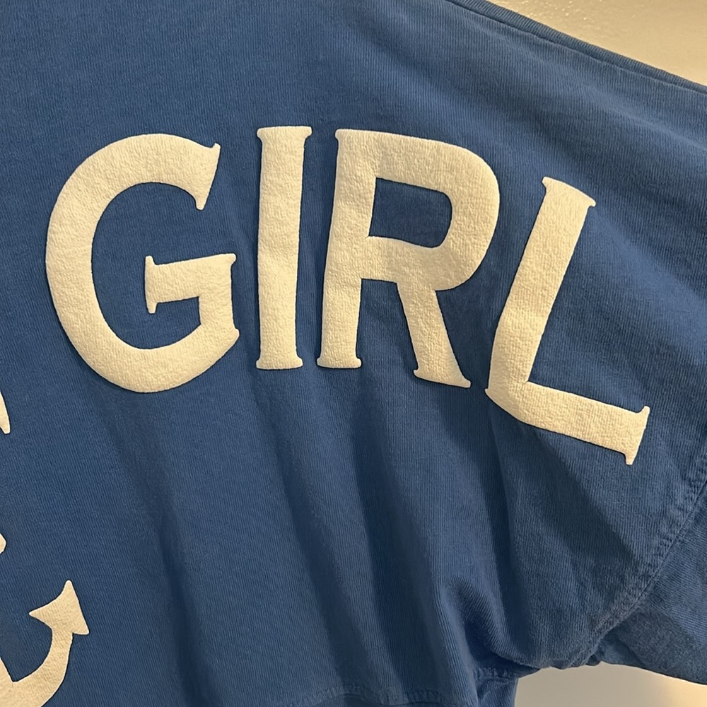Spirit Jersey Maine Girl dropped shoulder long sleeve Blue Jersey Sweater size S - Picture 3 of 11